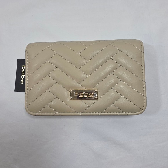 bebe Handbags - Bebe Los Angeles Beige Chevron Quilted Sophia Crossbody Bag WBE01-123 New